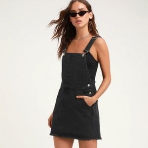 "Aria" Washed Black Denim Skirt Overalls
